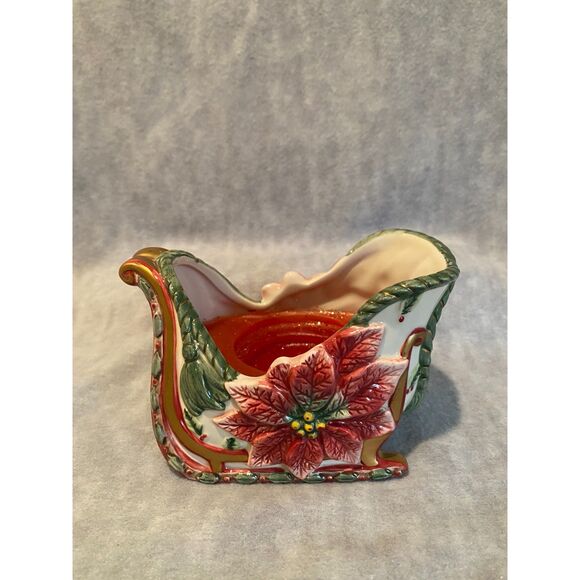 Fitz & Floyd Candle Sleigh "For All Seasons" Christmas Holiday Decor Poinsettia - Picture 10 of 12